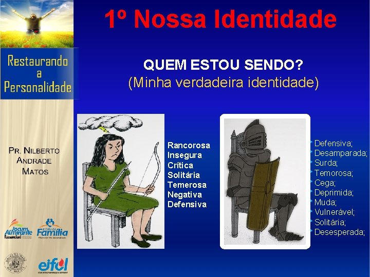 1º Nossa Identidade QUEM ESTOU SENDO? (Minha verdadeira identidade) Rancorosa Insegura Crítica Solitária Temerosa