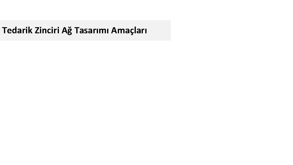 Tedarik Zinciri Ağ Tasarımı Amaçları Tedarik Zinciri Ağ Tasarımı Amaçları