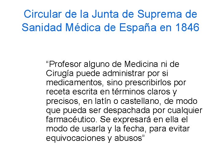 Circular de la Junta de Suprema de Sanidad Médica de España en 1846 “Profesor