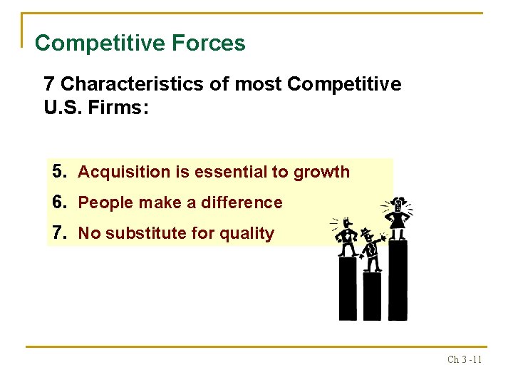 Competitive Forces 7 Characteristics of most Competitive U. S. Firms: 5. Acquisition is essential