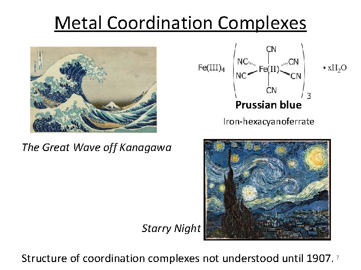 Metal Coordination Complexes Prussian blue Iron‐hexacyanoferrate The Great Wave off Kanagawa Starry Night Structure