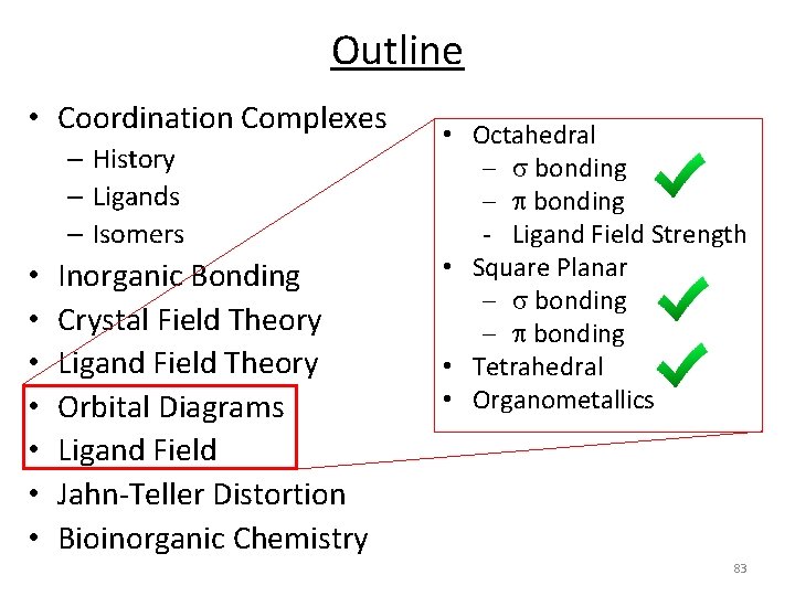 Outline • Coordination Complexes – History – Ligands – Isomers • • Inorganic Bonding