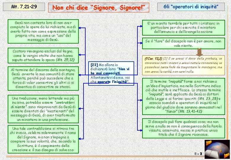 Mt. 7, 21 -29 Non chi dice “Signore, Signore!” Gesù non contesta loro di