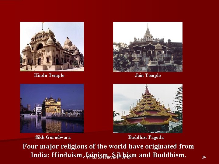 Hindu Temple Sikh Gurudwara Jain Temple Buddhist Pagoda Four major religions of the world