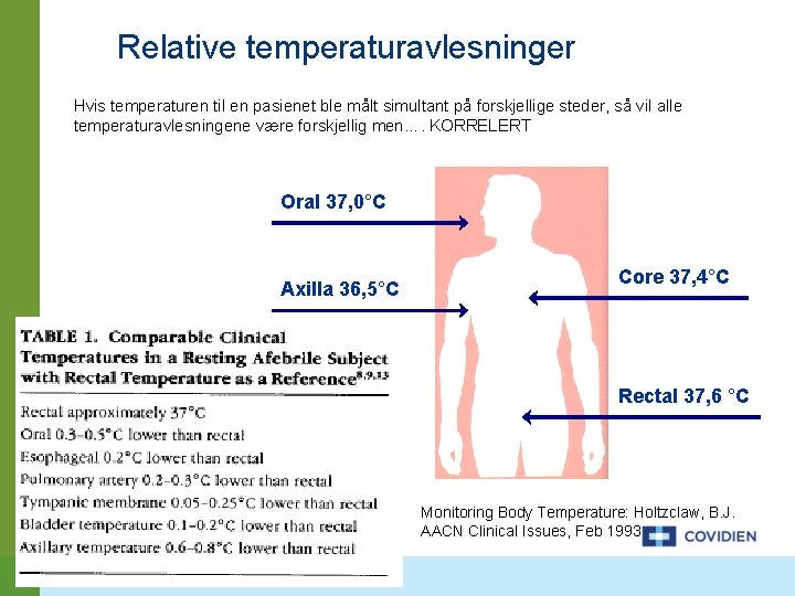 Relative temperaturavlesninger Hvis temperaturen til en pasienet ble målt simultant på forskjellige steder, så