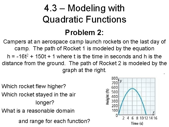 4. 3 – Modeling with Quadratic Functions Problem 2: Campers at an aerospace camp