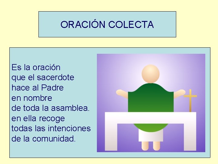 ORACIÓN COLECTA Es la oración que el sacerdote hace al Padre en nombre de