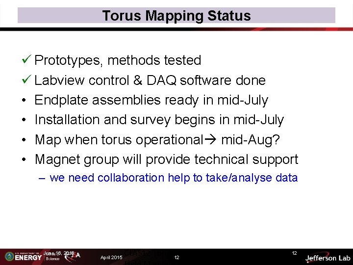 Torus Mapping Status ü Prototypes, methods tested ü Labview control & DAQ software done