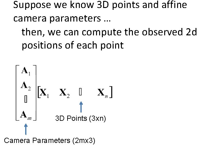 Suppose we know 3 D points and affine camera parameters … then, we can