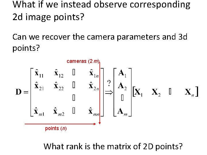 What if we instead observe corresponding 2 d image points? Can we recover the