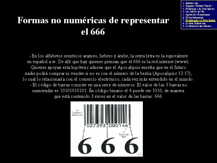 Formas no numéricas de representar el 666 1 - Introducción 2 - Esquema “Eventos