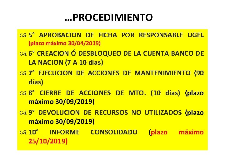 …PROCEDIMIENTO 5° APROBACION DE FICHA POR RESPONSABLE UGEL (plazo máximo 30/04/2019) 6° CREACION Ó