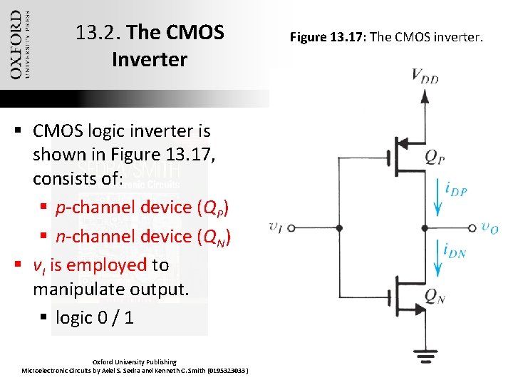 13. 2. The CMOS Inverter § CMOS logic inverter is shown in Figure 13.