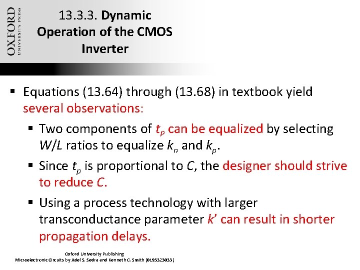 13. 3. 3. Dynamic Operation of the CMOS Inverter § Equations (13. 64) through