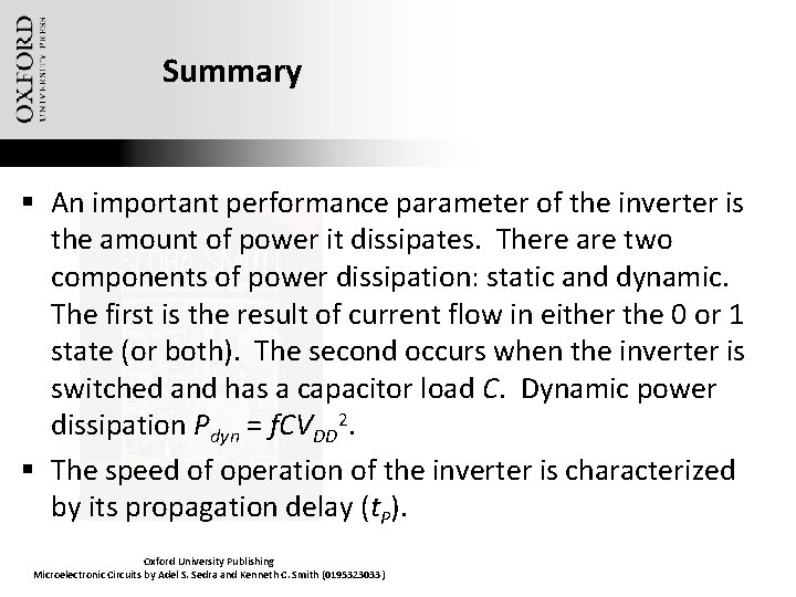 Summary § An important performance parameter of the inverter is the amount of power