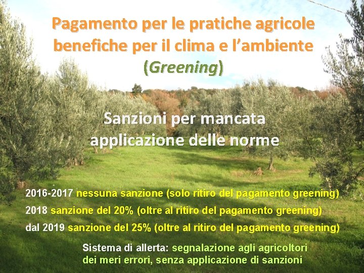 Pagamento per le pratiche agricole benefiche per il clima e l’ambiente (Greening) Sanzioni per