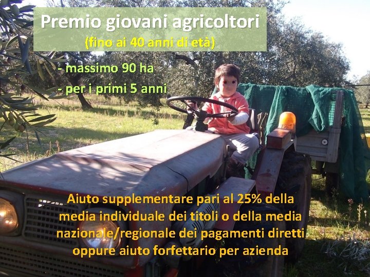 Premio giovani agricoltori (fino ai 40 anni di età) - massimo 90 ha -