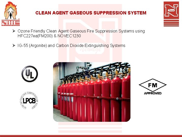 CLEAN AGENT GASEOUS SUPPRESSION SYSTEM Ø Ozone Friendly Clean Agent Gaseous Fire Suppression Systems