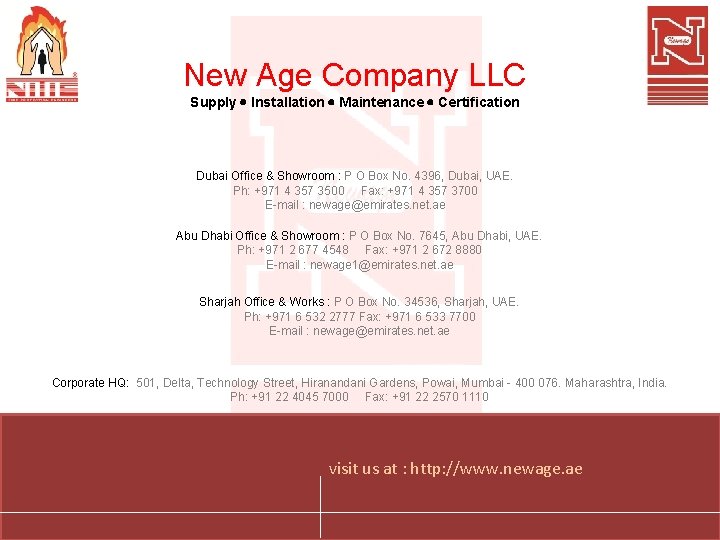 New Age Company LLC Supply Installation Maintenance Certification Dubai Office & Showroom : P