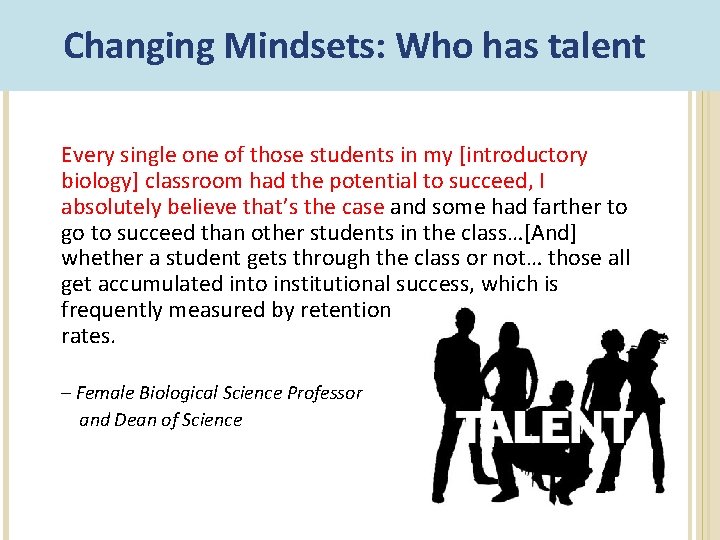 Changing Mindsets: Who has talent Every single one of those students in my [introductory Changing Mindsets: Who has talent Every single one of those students in my [introductory
