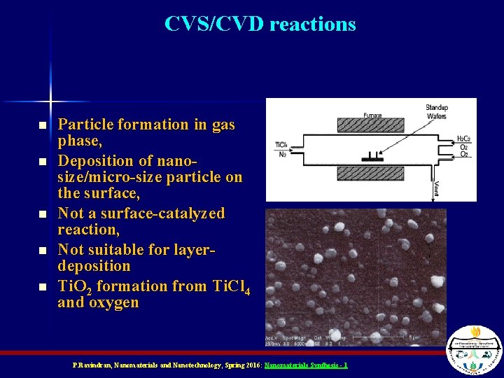 CVS/CVD reactions n n n Particle formation in gas phase, Deposition of nanosize/micro-size particle