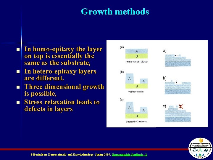 Growth methods n n In homo-epitaxy the layer on top is essentially the same