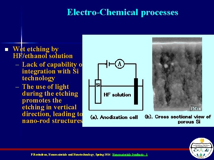 Electro-Chemical processes n Wet etching by HF/ethanol solution – Lack of capability of integration