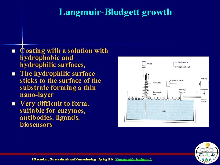 Langmuir-Blodgett growth n n n Coating with a solution with hydrophobic and hydrophilic surfaces, Langmuir-Blodgett growth n n n Coating with a solution with hydrophobic and hydrophilic surfaces,