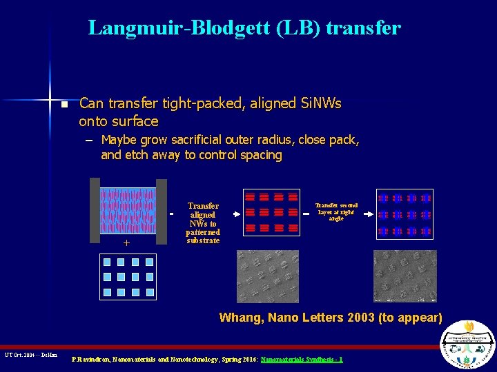 Langmuir-Blodgett (LB) transfer n Can transfer tight-packed, aligned Si. NWs onto surface – Maybe