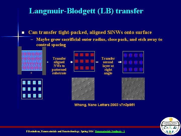 Langmuir-Blodgett (LB) transfer n Can transfer tight-packed, aligned Si. NWs onto surface – Maybe Langmuir-Blodgett (LB) transfer n Can transfer tight-packed, aligned Si. NWs onto surface – Maybe