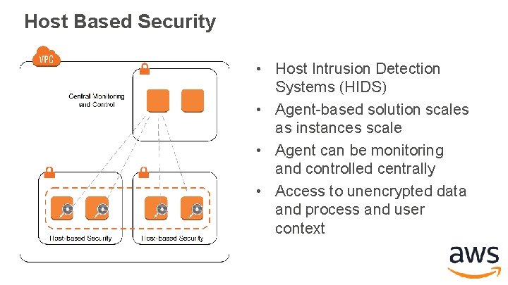 Host Based Security • Host Intrusion Detection Systems (HIDS) • Agent-based solution scales as Host Based Security • Host Intrusion Detection Systems (HIDS) • Agent-based solution scales as