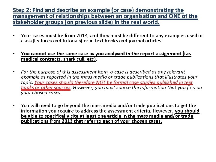 Step 2: Find and describe an example (or case) demonstrating the management of relationships