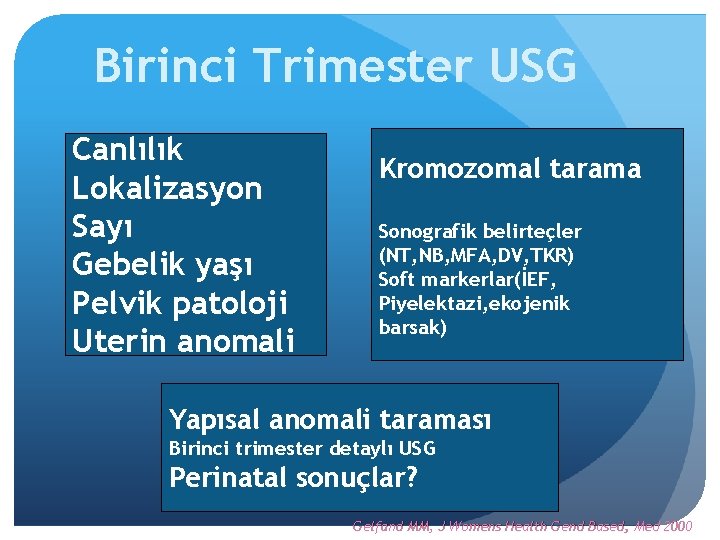 Birinci Trimester USG Canlılık Lokalizasyon Sayı Gebelik yaşı Pelvik patoloji Uterin anomali Kromozomal tarama