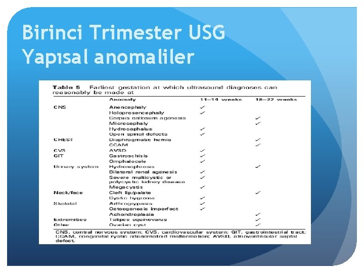 Birinci Trimester USG Yapısal anomaliler 