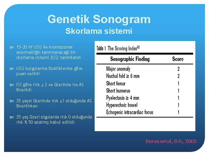 Genetik Sonogram Skorlama sistemi 15 -20 hf USG ile kromozomal anormalliğin tanımlanacağı bir skorlama