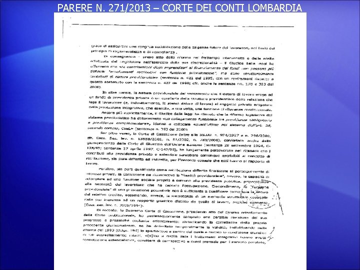 PARERE N. 271/2013 – CORTE DEI CONTI LOMBARDIA 