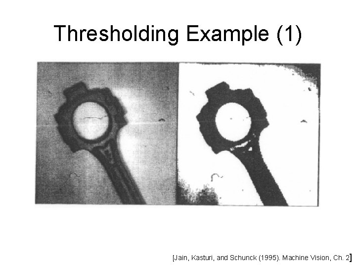 Thresholding Example (1) [Jain, Kasturi, and Schunck (1995). Machine Vision, Ch. 2] 