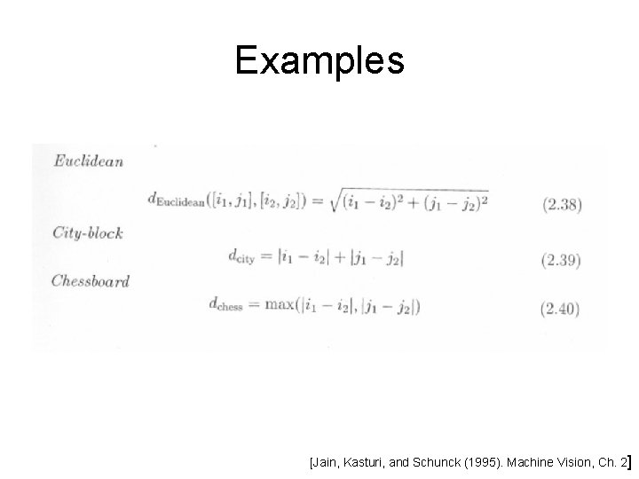 Examples [Jain, Kasturi, and Schunck (1995). Machine Vision, Ch. 2] 