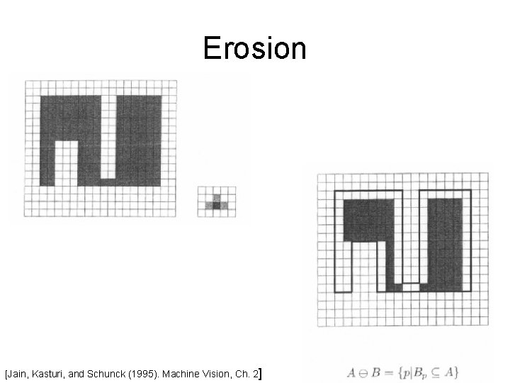 Erosion [Jain, Kasturi, and Schunck (1995). Machine Vision, Ch. 2] 