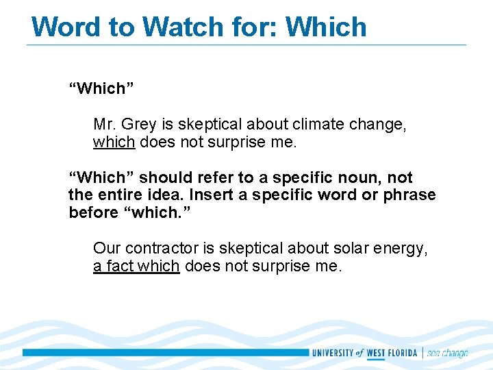 Word to Watch for: Which “Which” Mr. Grey is skeptical about climate change, which