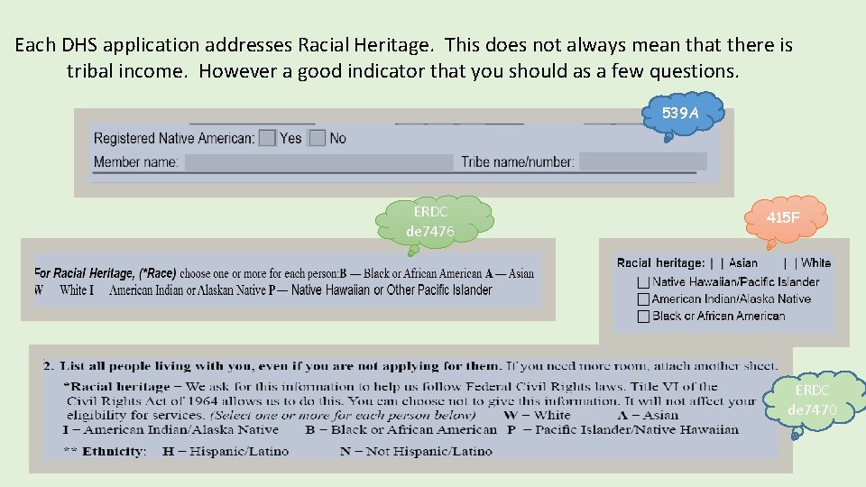 Each DHS application addresses Racial Heritage. This does not always mean that there is