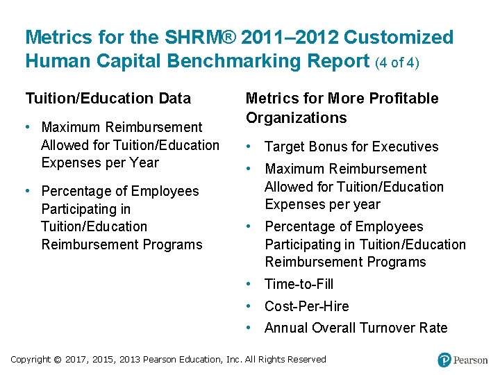 Metrics for the SHRM® 2011– 2012 Customized Human Capital Benchmarking Report (4 of 4)