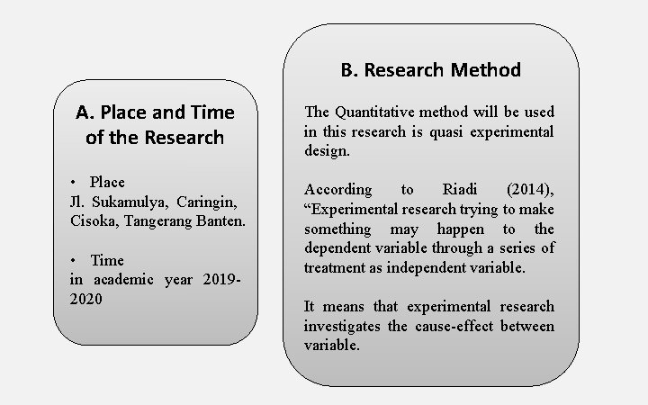 B. Research Method A. Place and Time of the Research The Quantitative method will B. Research Method A. Place and Time of the Research The Quantitative method will