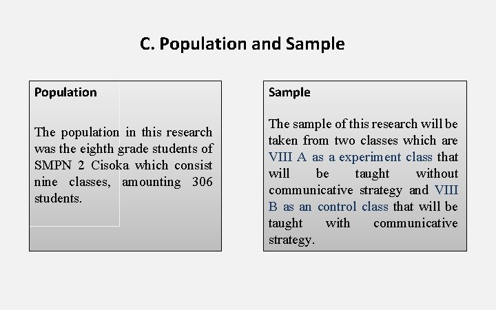 C. Population and Sample Population The population in this research was the eighth grade C. Population and Sample Population The population in this research was the eighth grade