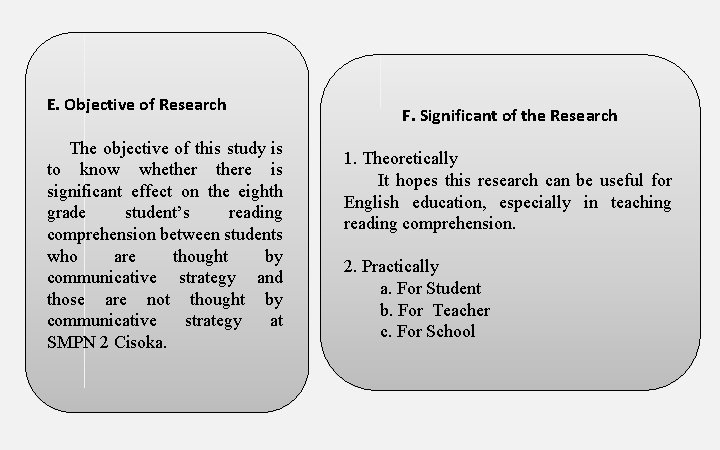 E. Objective of Research The objective of this study is to know whethere is E. Objective of Research The objective of this study is to know whethere is