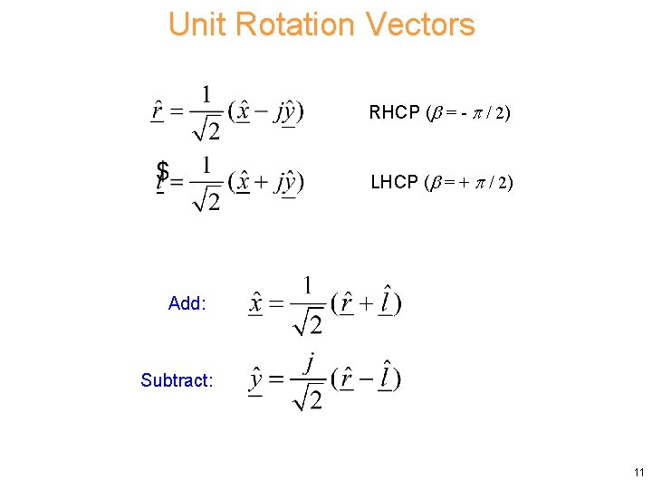 Unit Rotation Vectors RHCP ( = - / 2) LHCP ( = + /