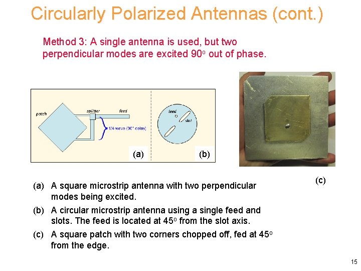 Circularly Polarized Antennas (cont. ) Method 3: A single antenna is used, but two