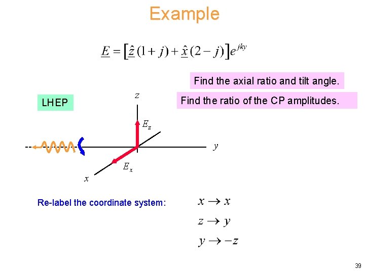 Example Find the axial ratio and tilt angle. z LHEP Find the ratio of