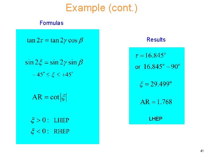 Example (cont. ) Formulas Results LHEP 41 