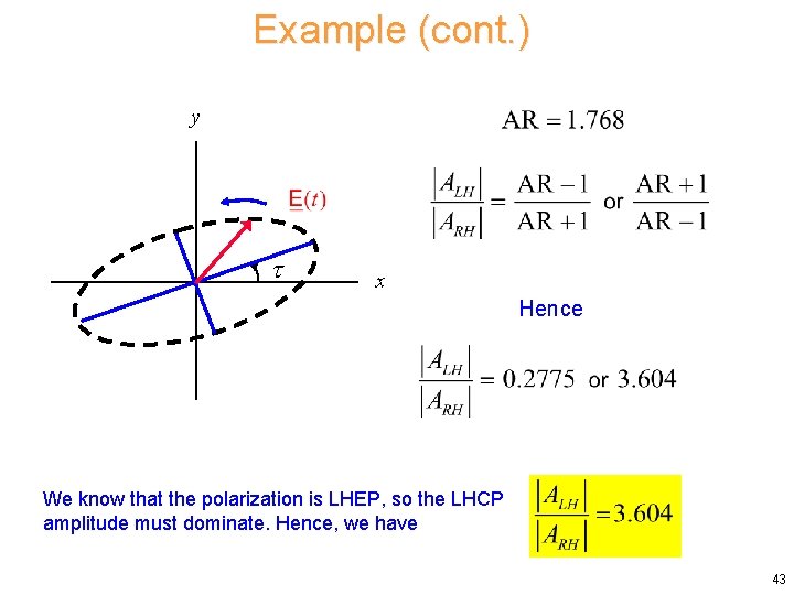 Example (cont. ) y x Hence We know that the polarization is LHEP, so